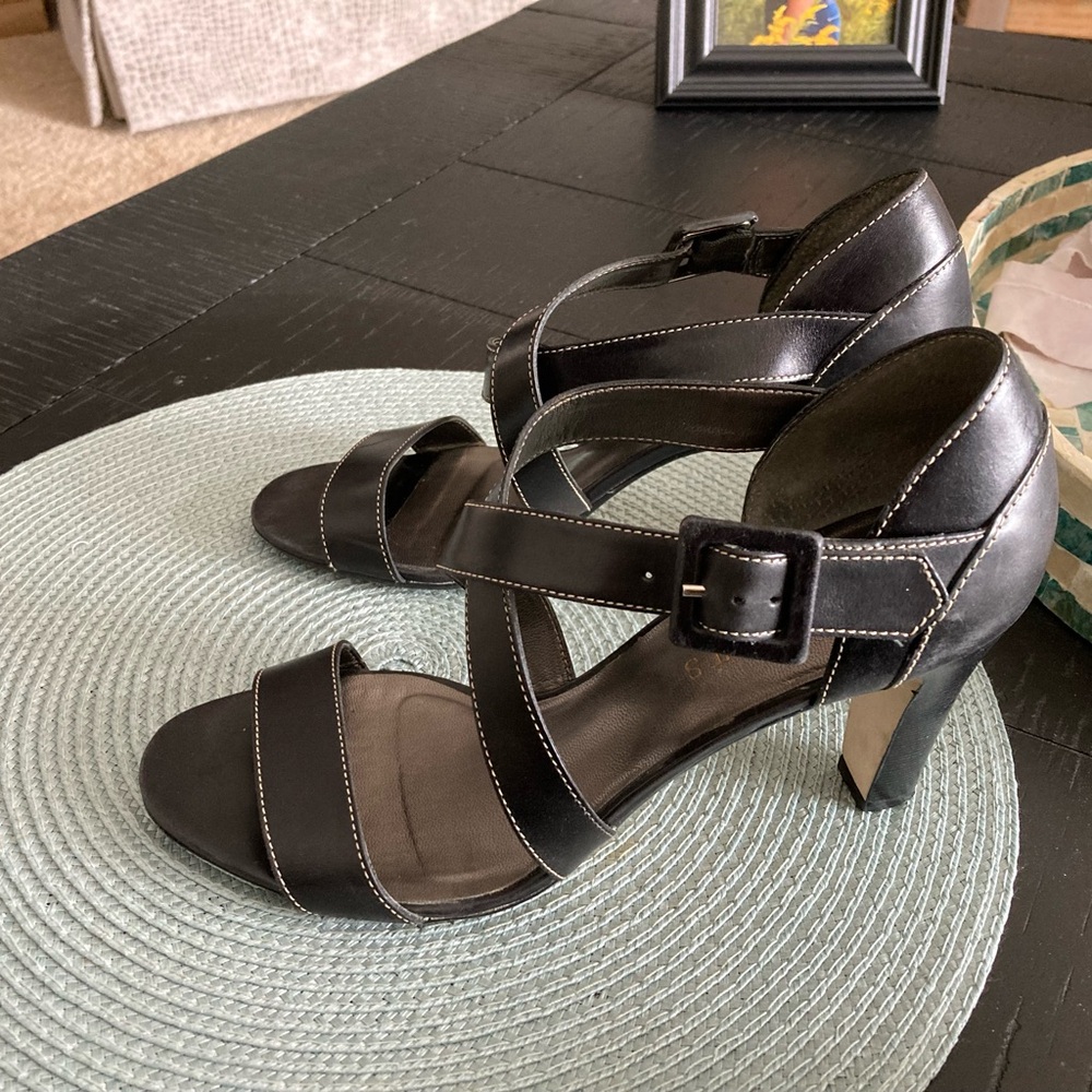 Talbots Black Strappy Heels with Buckle